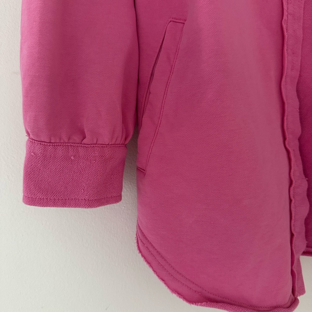 Pink Oversized Button-Up Distressed Shirt Jacket/ Shacket - Picture 6 of 9
